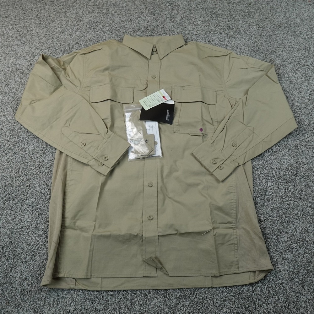 NEW Dickies Shirt Mens L Beige Tan Ripstop Button Up Long Sleeve Tactical Combat